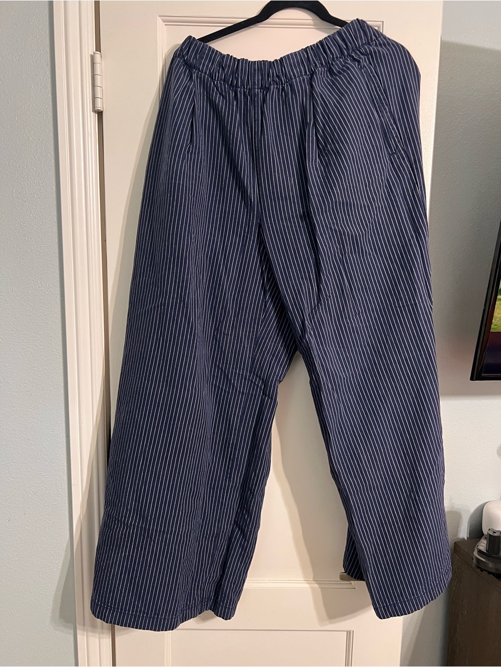 aerie Navy Pinstripe Elastic-Waist Trousers